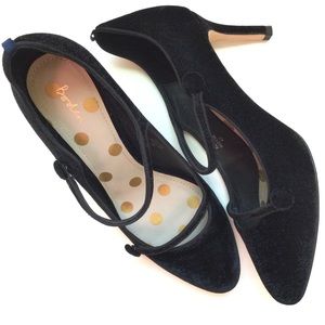 Boden Velvet & Leather Double Strap Mary Jane Heels Black Size 42